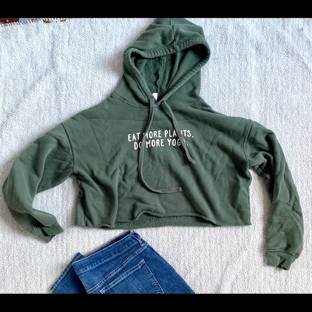 “Eat More Plants, Do More Yoga” cropped hoodie